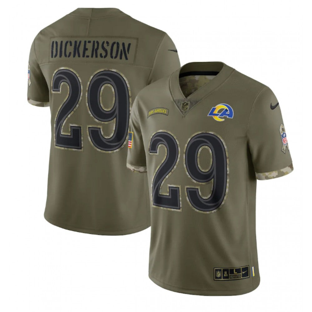 Men's Los Angeles Rams #29 Eric Dickerson Olive 2022 Salute To Service Limited Stitched Jersey 