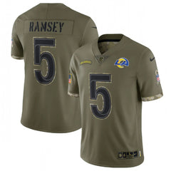 Men's Los Angeles Rams #5 Jalen Ramsey Olive 2022 Salute To Service Limited Stitched Jersey 