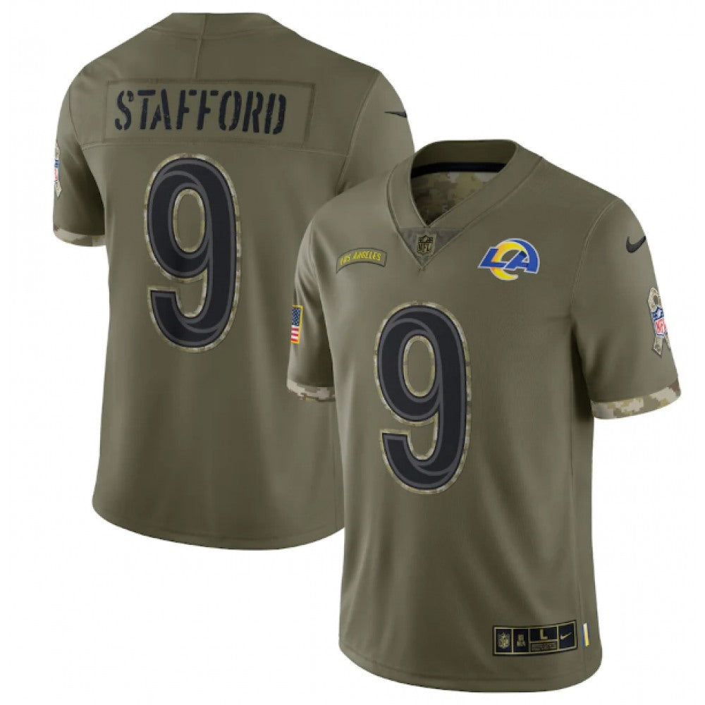 Men's Los Angeles Rams #9 Matthew Stafford Olive 2022 Salute To Service Limited Stitched Jersey 