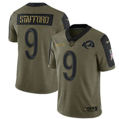 Men's Los Angeles Rams #9 Matthew Stafford 2021 Olive Salute To Service Limited Stitched Jersey 