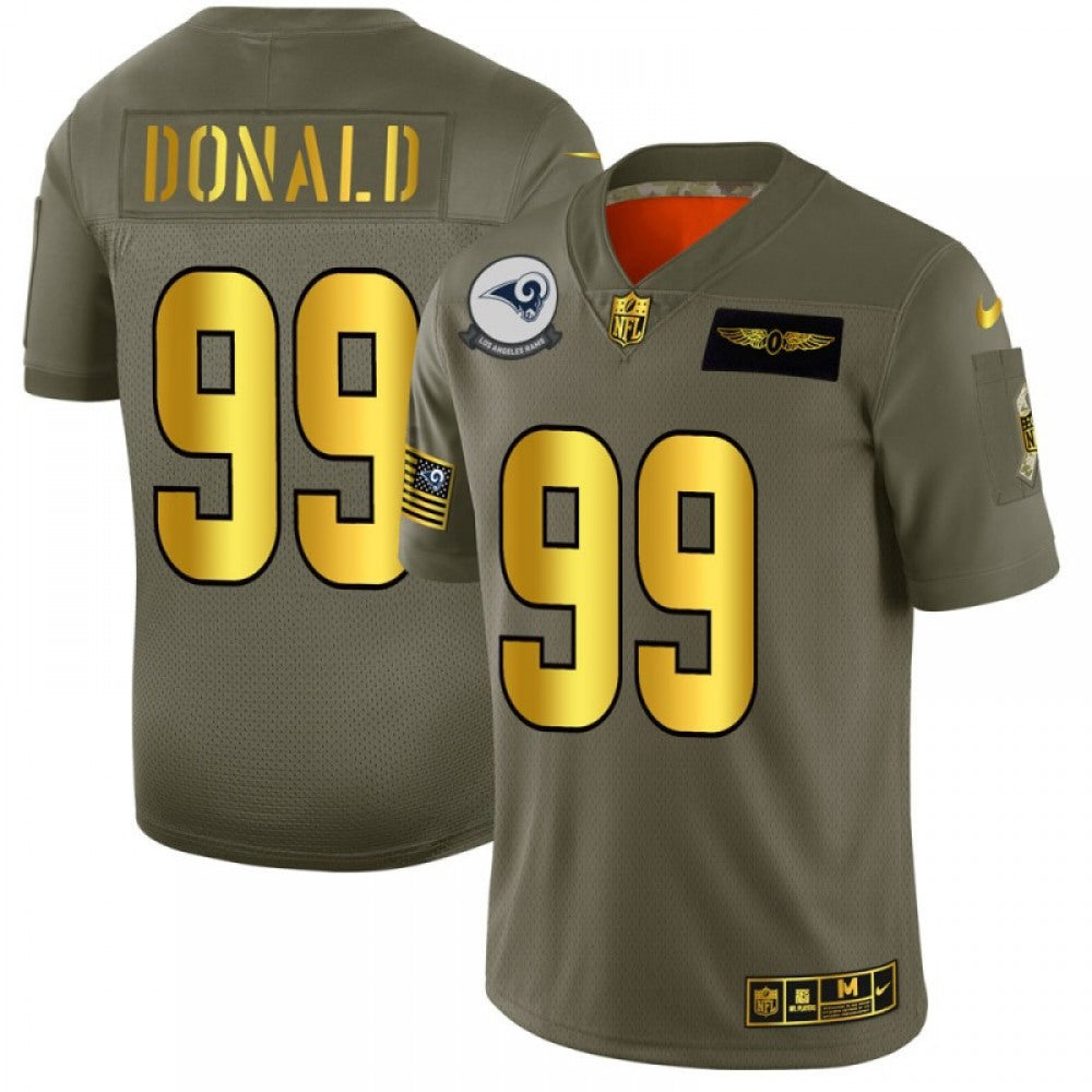 Men's Los Angeles Rams #99 Aaron Donald 2019 Olive/Gold Salute To Service Limited Stitched NFL Jersey 
