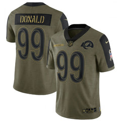 Men's Los Angeles Rams #99 Aaron Donald 2021 Olive Salute To Service Limited Stitched Jersey 