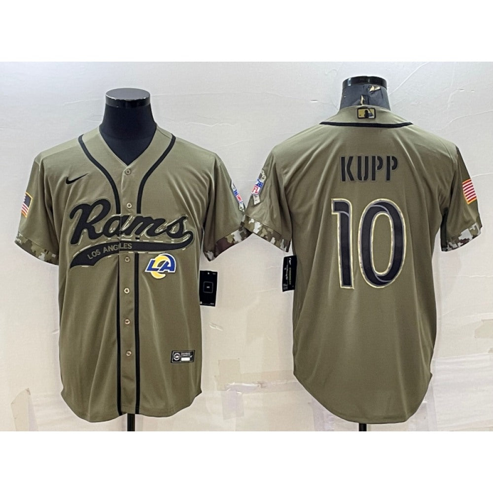 Men's Los Angeles Rams #10 Cooper Kupp Olive 2022 Salute to Service Cool Base Stitched Baseball Jersey 