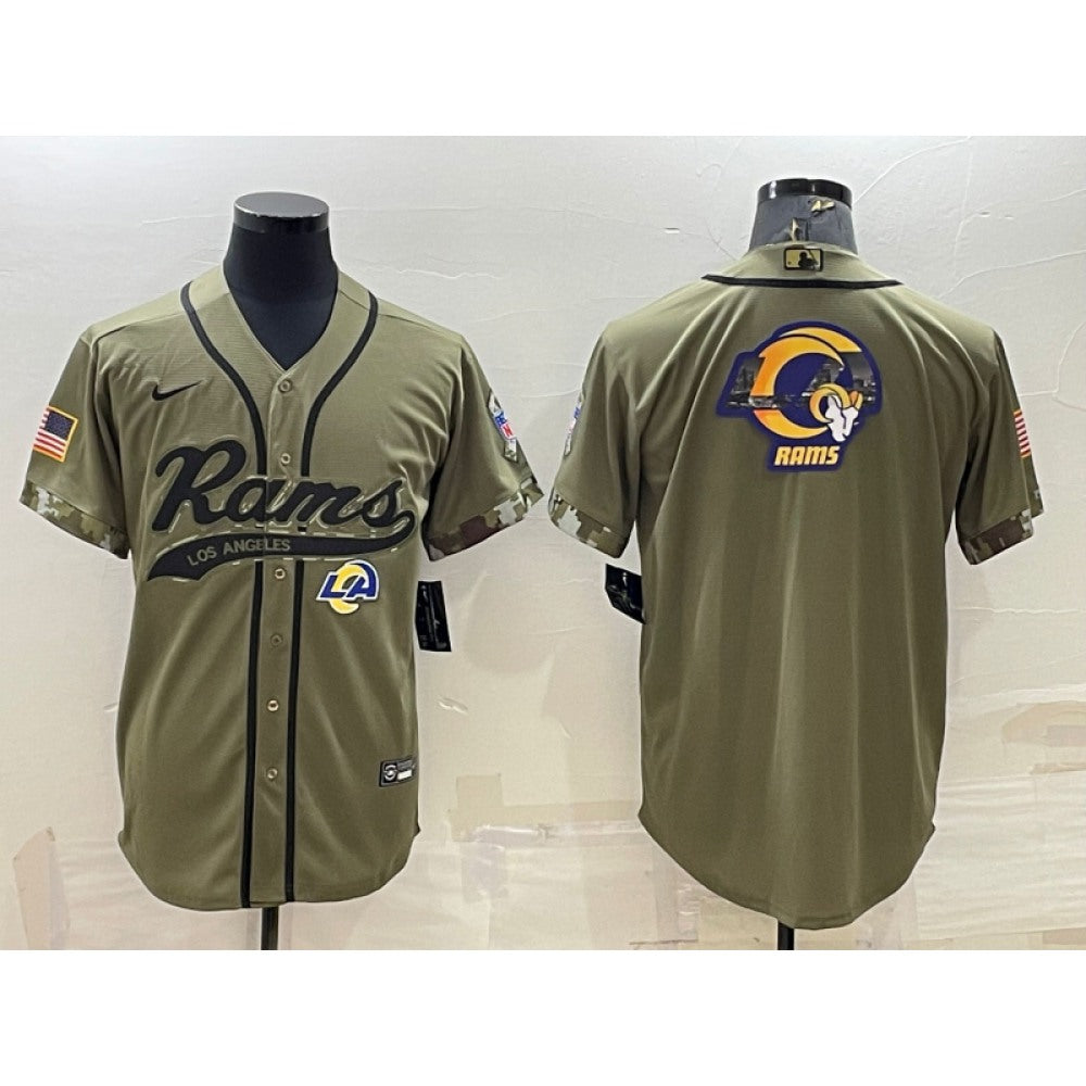 Men's Los Angeles Rams Olive Salute to Service Team Big Logo Cool Base Stitched Baseball Jersey 