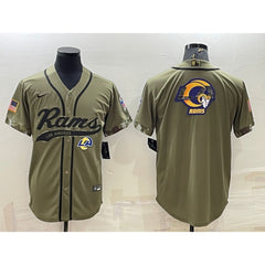 Men's Los Angeles Rams Olive Salute to Service Team Big Logo Cool Base Stitched Baseball Jersey 