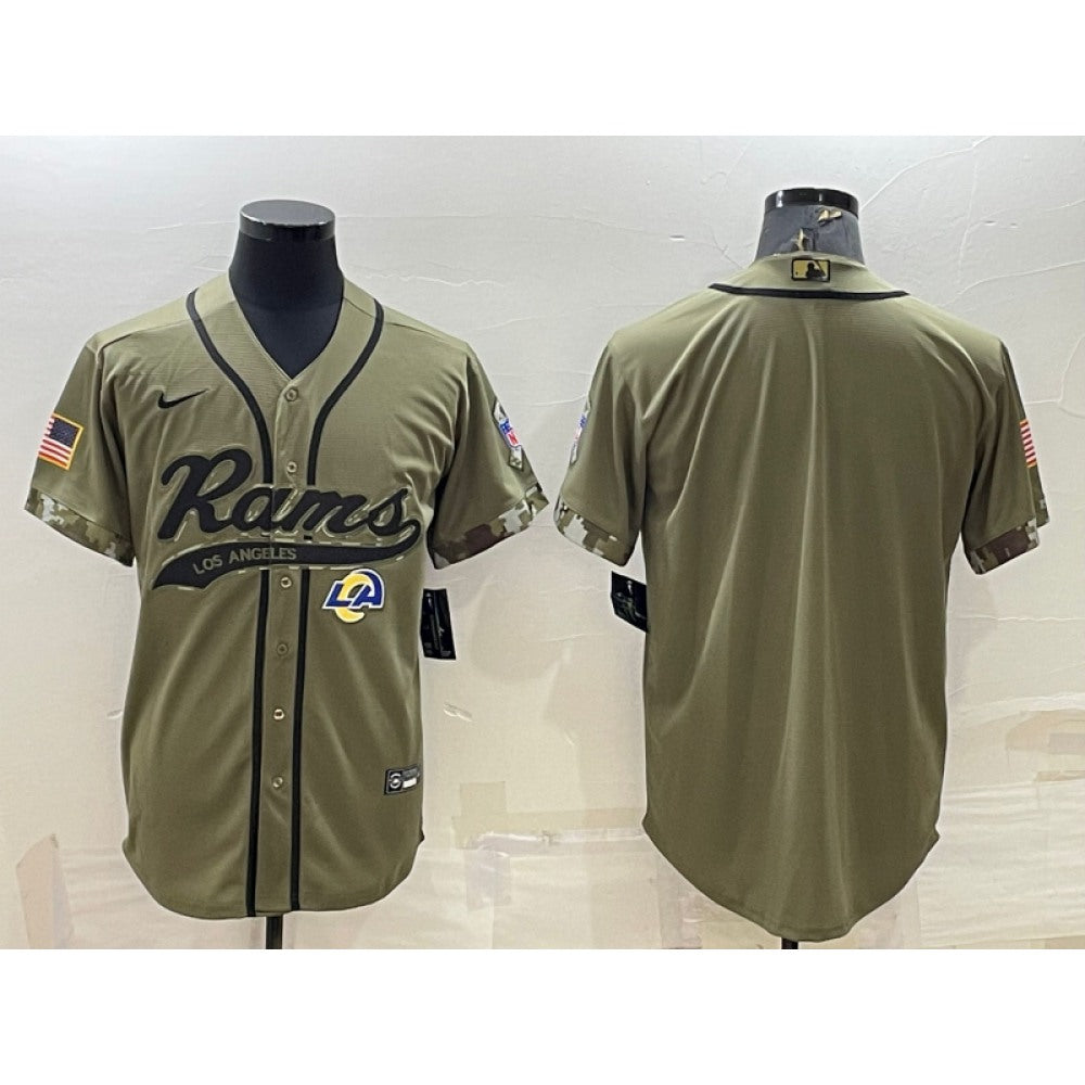 Men's Los Angeles Rams Blank Olive Salute to Service Cool Base Stitched Baseball Jersey 