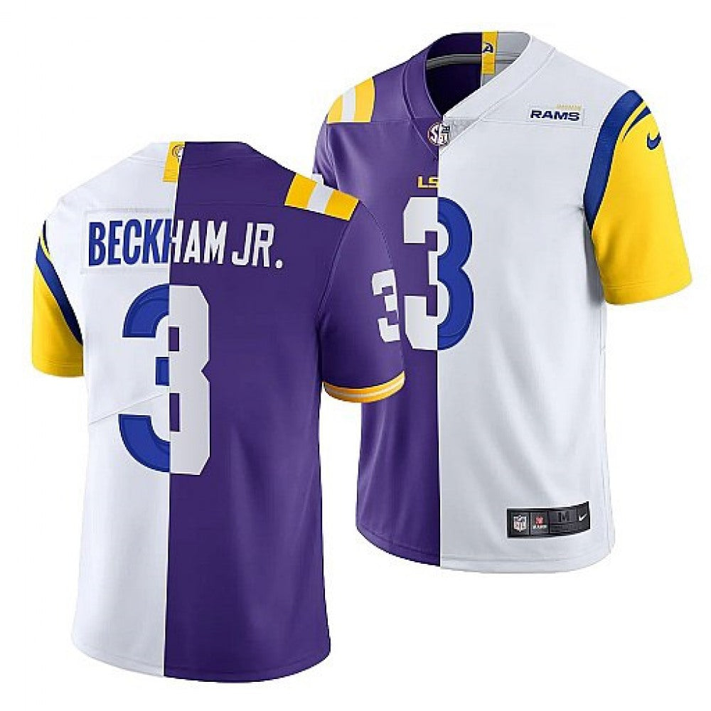 Men's Los Angeles Rams X LSU Tigers #3 Odell Beckham Jr. Purple/White Split Stitched Jersey 
