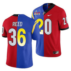 Men's Los Angeles Rams X Georgia Bulldogs #36 J.R. Reed Red/Royal Split Super Bowl LVI Stitched Jersey 