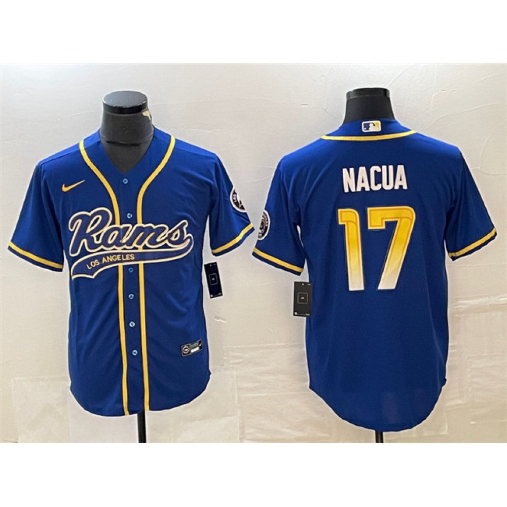 Men's Los Angeles Rams #17 Baker Mayfield Royal Cool Base Stitched Baseball Jersey 