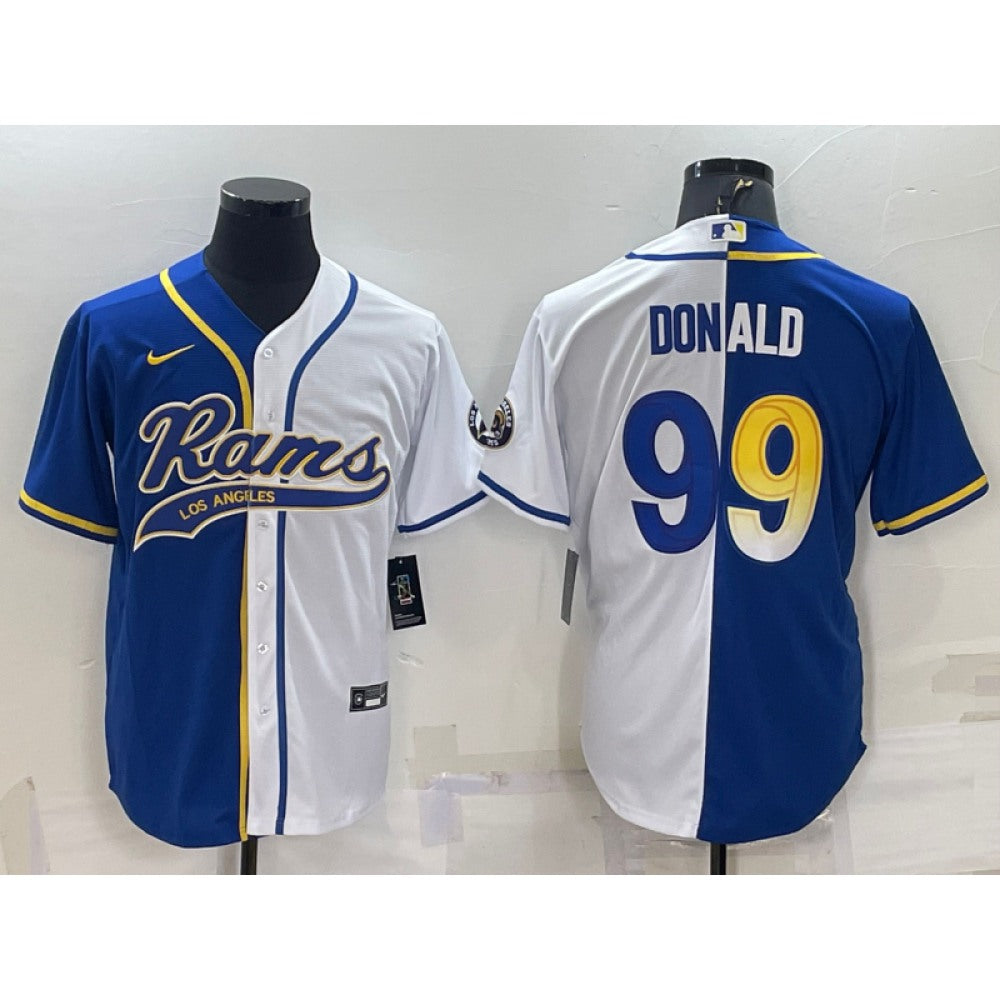 Men's Los Angeles Rams #99 Aaron Donald Royal/White Split With Patch Cool Base Stitched Baseball Jersey 