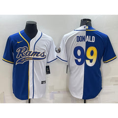 Men's Los Angeles Rams #99 Aaron Donald Royal/White Split With Patch Cool Base Stitched Baseball Jersey 