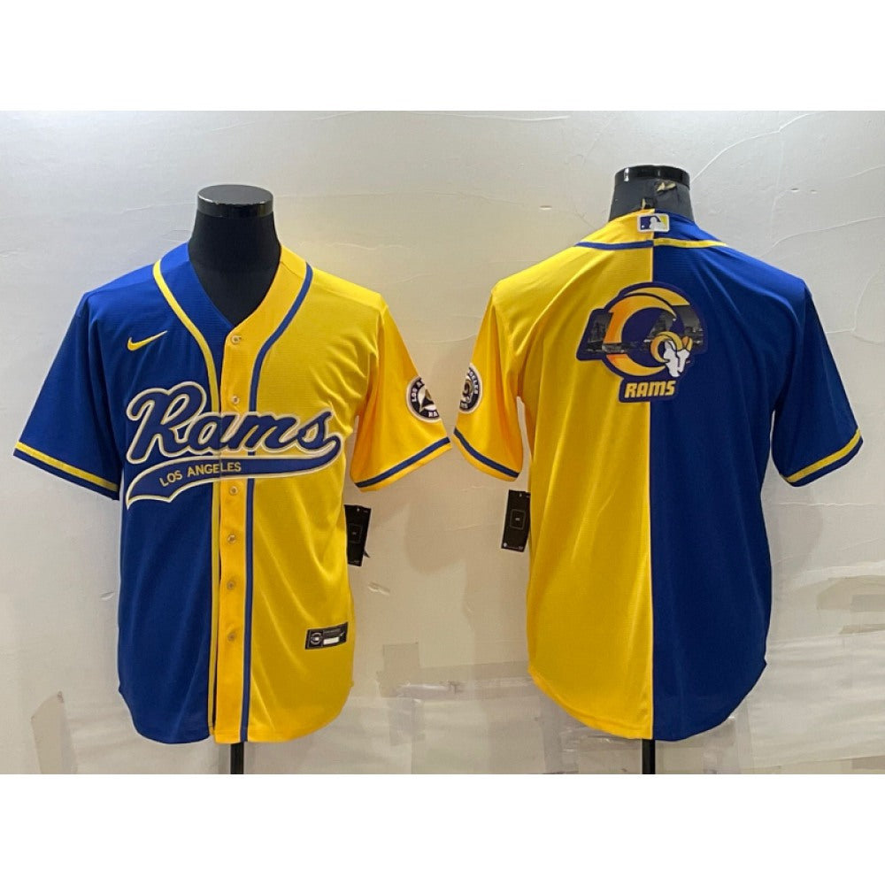 Men's Los Angeles Rams Royal/Yellow Split Team Big Logo With Patch Cool Base Stitched Baseball Jersey 