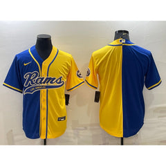 Men's Los Angeles Rams Blank Royal/Yellow Split With Patch Cool Base Stitched Baseball Jersey 
