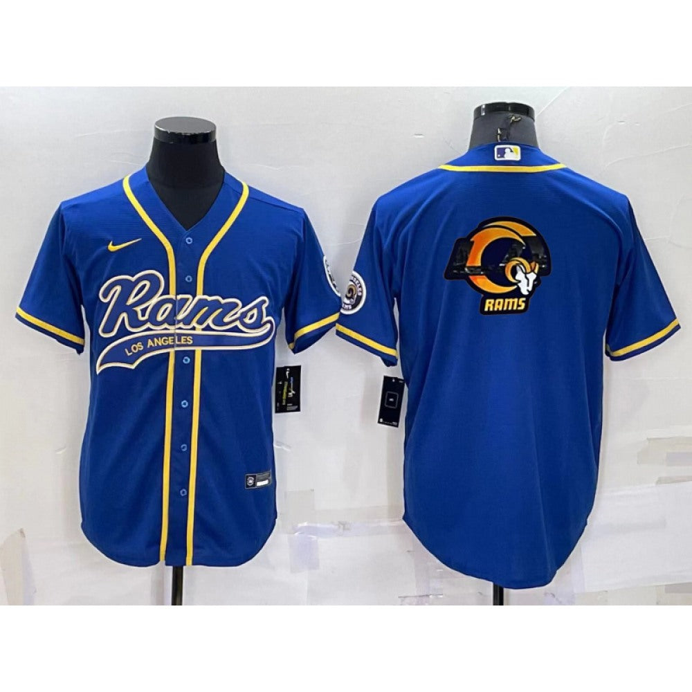 Men's Los Angeles Rams Royal Team Big Logo With Patch Cool Base Stitched Baseball Jersey 