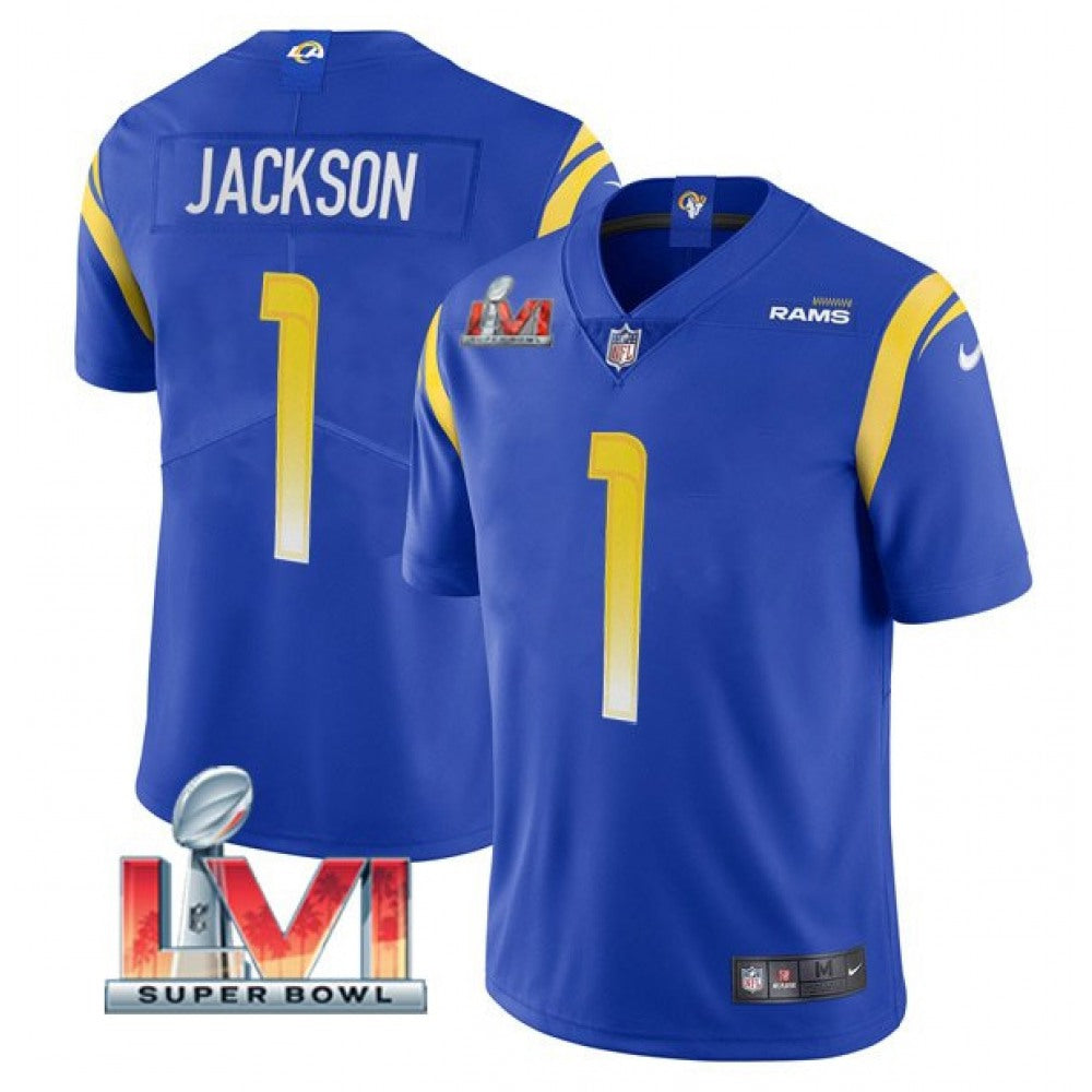 Men's Los Angeles Rams #1 DeSean Jackson 2022 Royal Super Bowl LVI Vapor Limited Stitched Jersey 