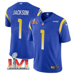 Men's Los Angeles Rams #1 DeSean Jackson 2022 Royal Super Bowl LVI Vapor Limited Stitched Jersey 
