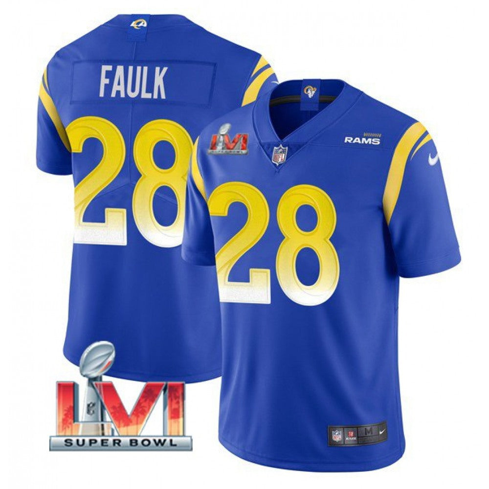 Men's Los Angeles Rams #28 Marshall Faulk 2022 Royal Super Bowl LVI Vapor Limited Stitched Jersey 