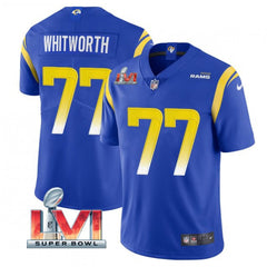 Men's Los Angeles Rams #77 Andrew Whitworth 2022 Royal Super Bowl LVI Vapor Limited Stitched Jersey 