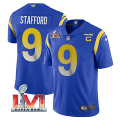 Men's Los Angeles Rams #9 Matthew Stafford 2022 Royal With C Patch Super Bowl LVI Vapor Limited Jersey 