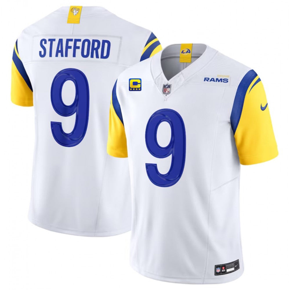 Men's Los Angeles Rams #9 Matthew Stafford White 2023 F.U.S.E. With 4-Star C Patch Vapor Untouchable Limited Stitched Football Jersey 