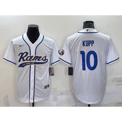 Men's Los Angeles Rams #10 Cooper Kupp White With Patch Cool Base Stitched Baseball Jersey 