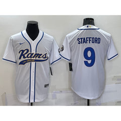 Men's Los Angeles Rams #9 Matthew Stafford White With Patch Cool Base Stitched Baseball Jersey 