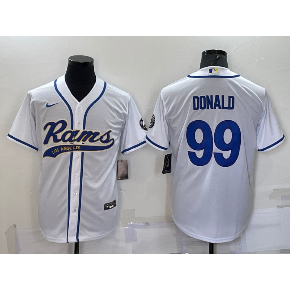 Men's Los Angeles Rams #99 Aaron Donald White With Patch Cool Base Stitched Baseball Jersey 