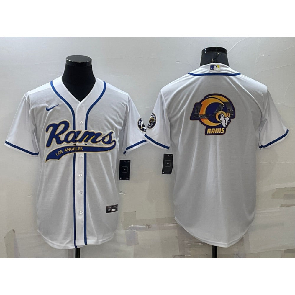Men's Los Angeles Rams White Team Big Logo With Patch Cool Base Stitched Baseball Jersey 