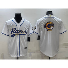 Men's Los Angeles Rams White Team Big Logo With Patch Cool Base Stitched Baseball Jersey 