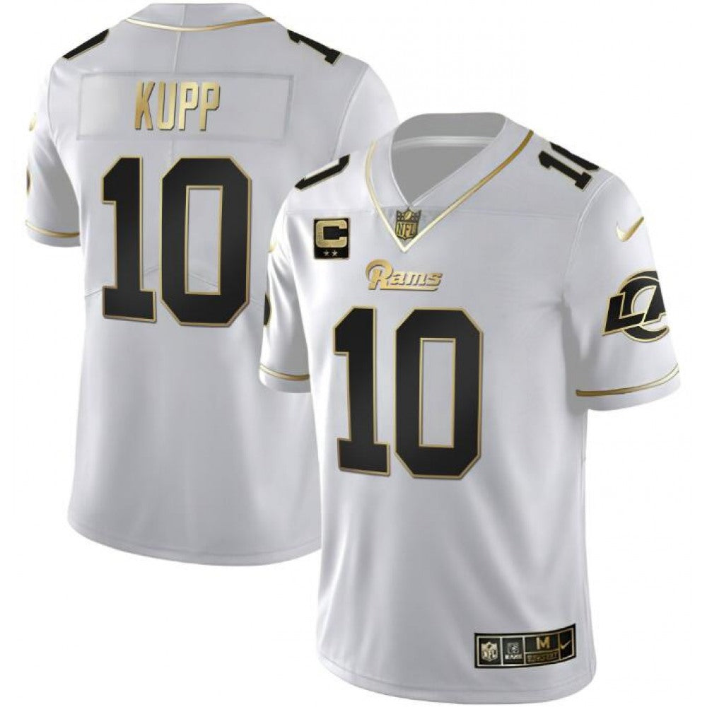 Men's Los Angeles Rams #10 Cooper Kupp White Golden with 2-Star Patch Vapor Vapor Stitched Football Jersey 