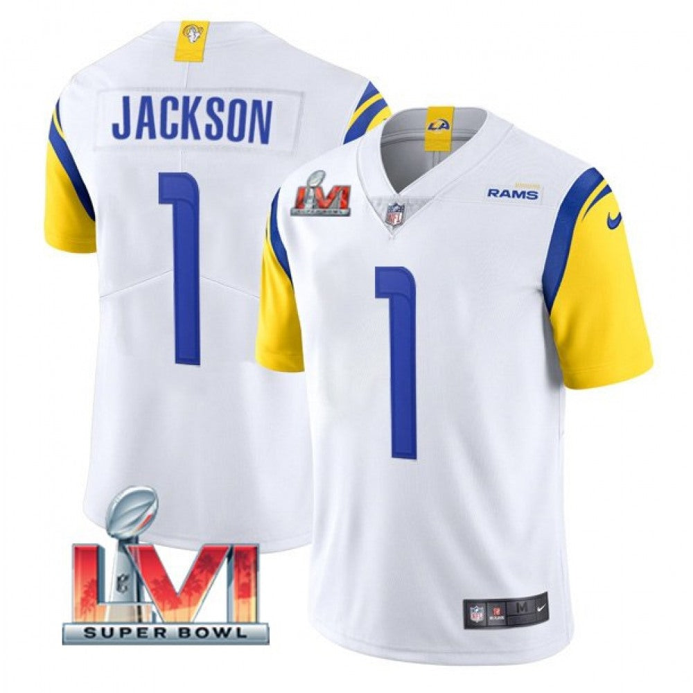 Men's Los Angeles Rams #1 DeSean Jackson 2022 White Super Bowl LVI Vapor Limited Stitched Jersey 