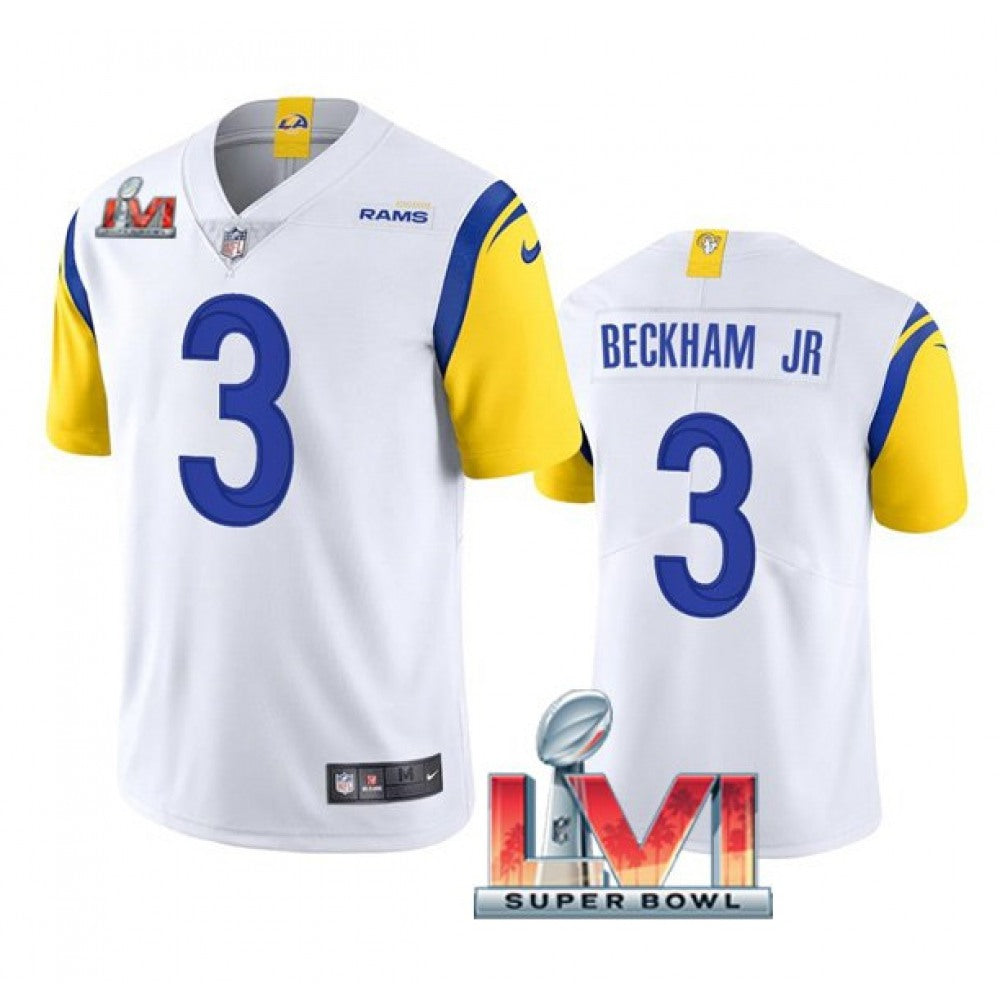 Men's Los Angeles Rams #3 Odell Beckham Jr. 2022 White Super Bowl LVI Vapor Limited Stitched Jersey 