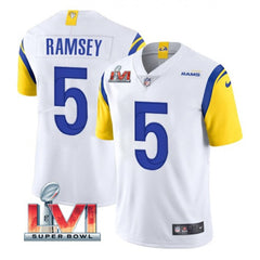 Men's Los Angeles Rams #5 Jalen Ramsey 2022 White Super Bowl LVI Vapor Limited Stitched Jersey 