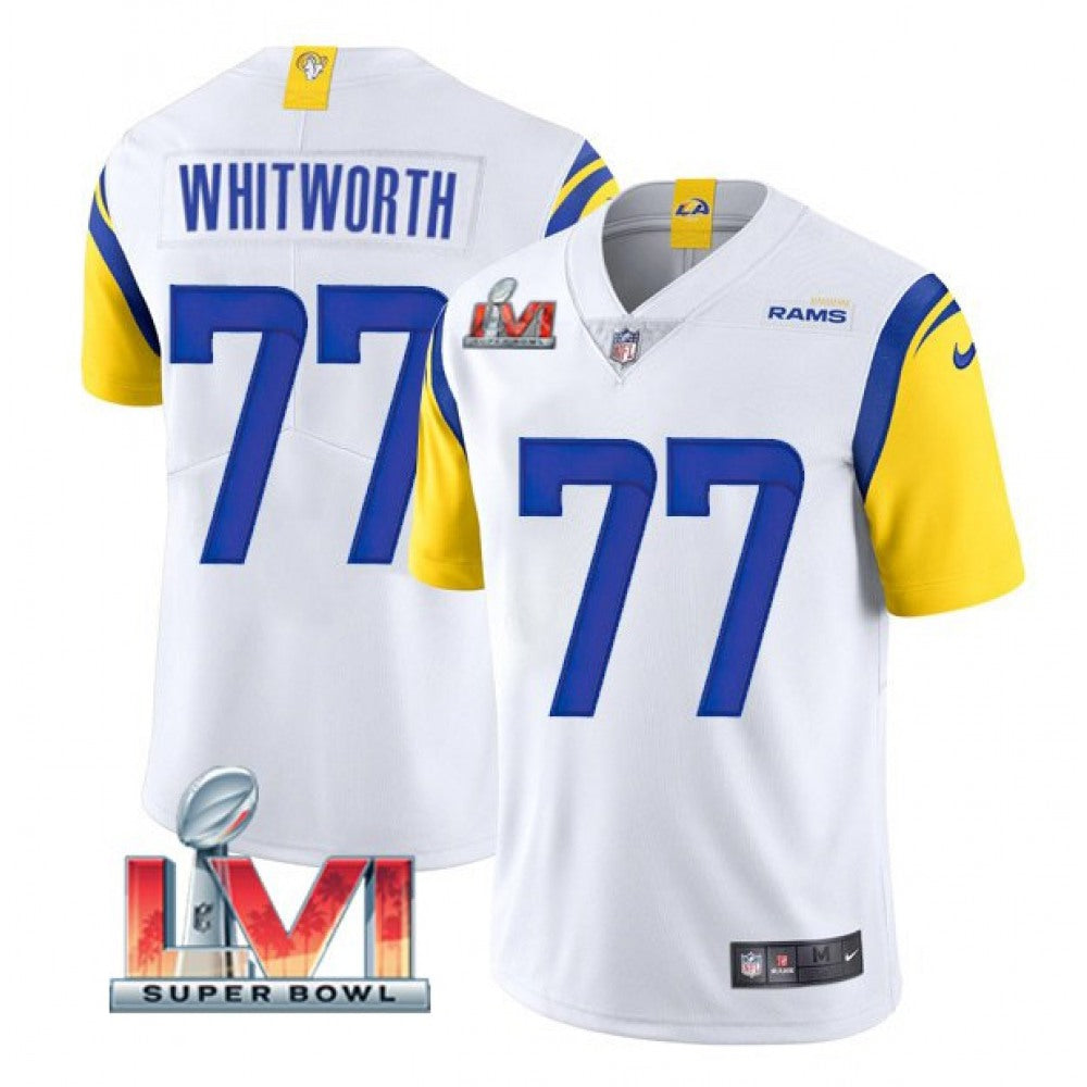 Men's Los Angeles Rams #77 Andrew Whitworth 2022 White Super Bowl LVI Vapor Limited Stitched Jersey 
