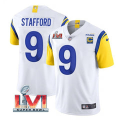 Men's Los Angeles Rams #9 Matthew Stafford White 2022 With C Patch Super Bowl LVI Vapor Limited Jersey 