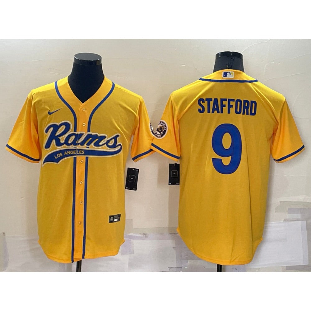 Men's Los Angeles Rams #9 Matthew Stafford Yellow Cool Base Stitched Baseball Jersey 