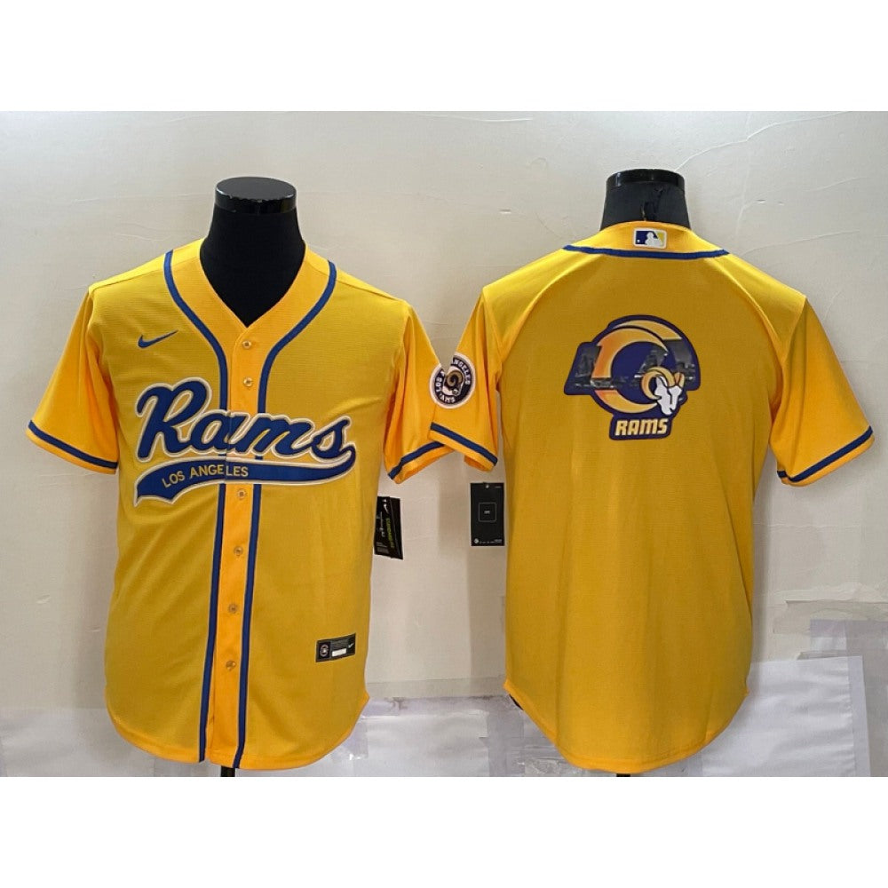Men's Los Angeles Rams Yellow Team Big Logo With Patch Cool Base Stitched Baseball Jersey 