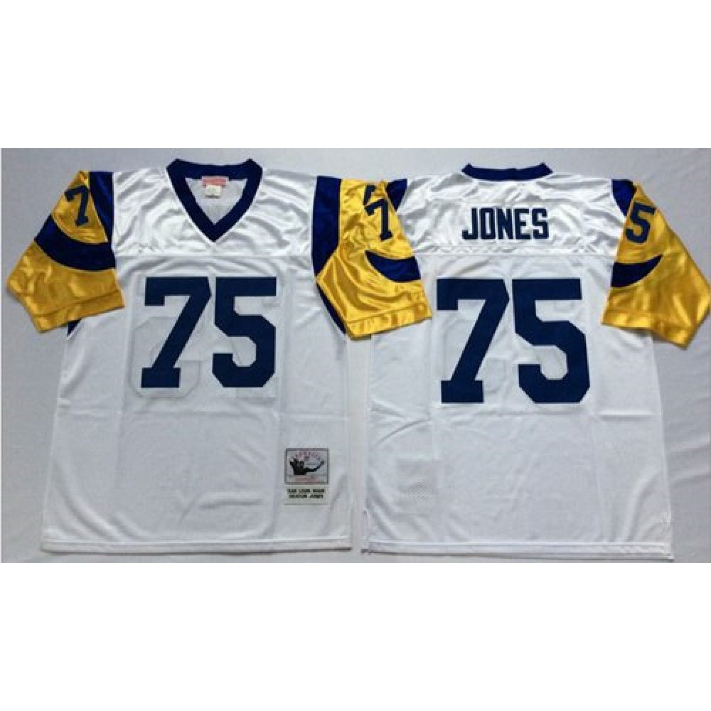 Mitchell And Ness Rams #75 Deacon Jones White Throwback Stitched NFL Jersey 