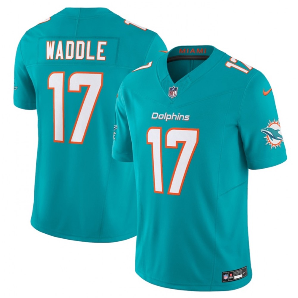 Men's Miami Dolphins #17 Jaylen Waddle Aqua 2023 F.U.S.E Vapor Limited Stitched Football Jersey 
