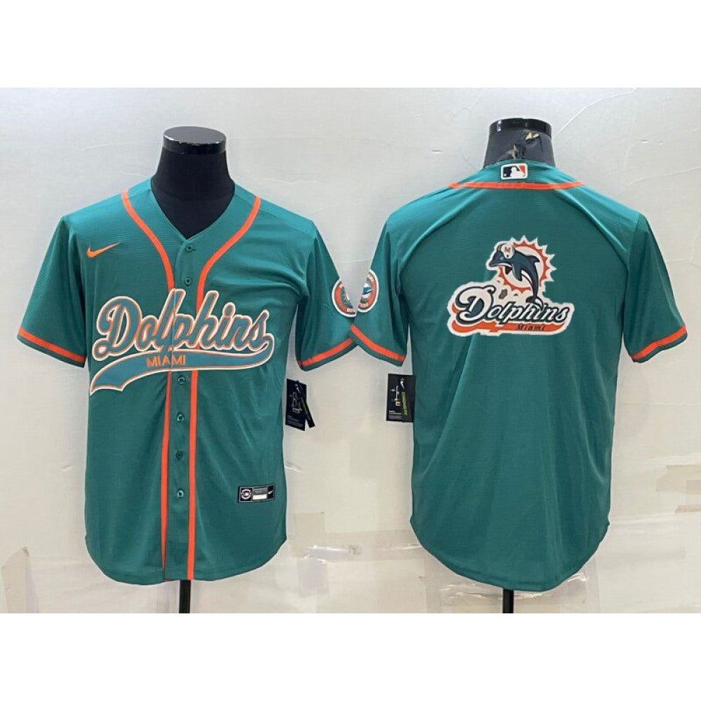 Men's Miami Dolphins Aqua Team Big Logo With Patch Cool Base Stitched Baseball Jersey 