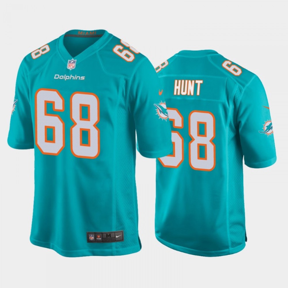 Men's Miami Dolphins #68 Robert Hunt Aqua Stitched Jersey 