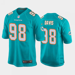 Men's Miami Dolphins #98 Raekwon Davis Aqua Stitched Jersey 