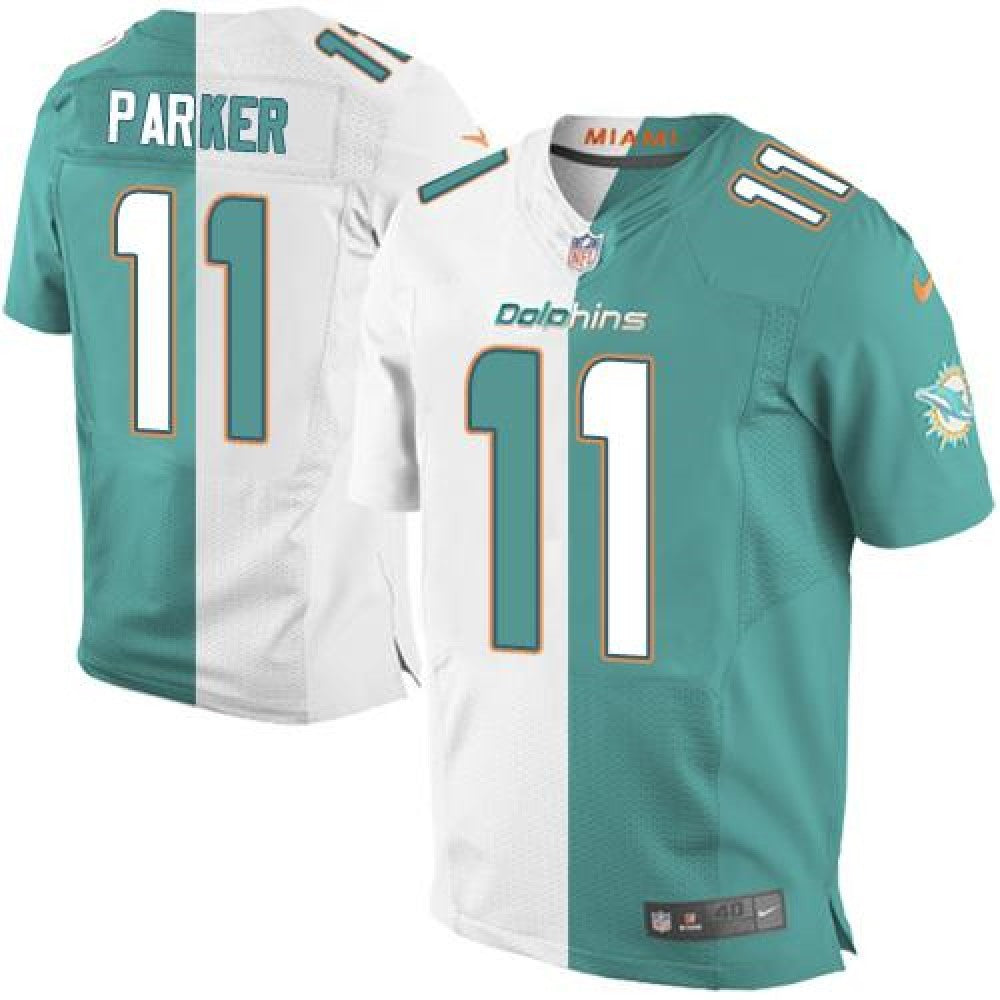 Dolphins #11 DeVante Parker Aqua Green/White Men's Stitched NFL Elite Split Jersey 