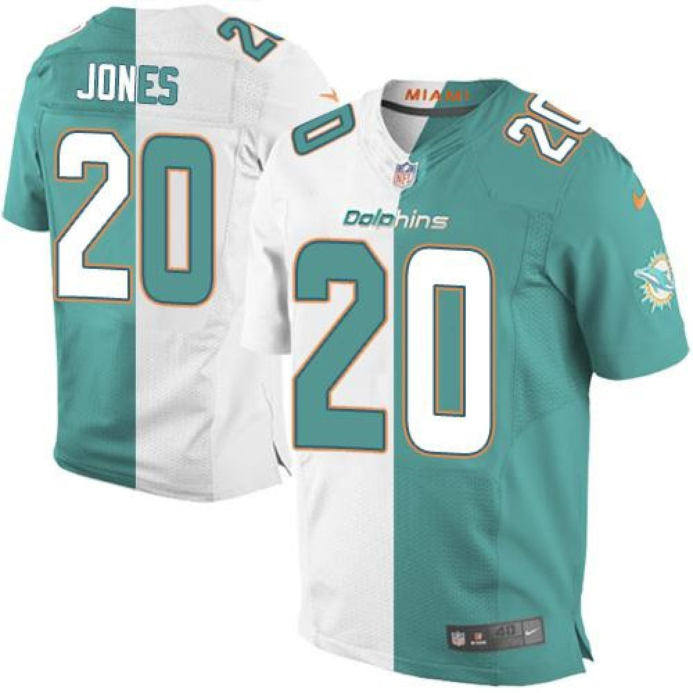 Dolphins #20 Reshad Jones Aqua Green/White Men's Stitched NFL Elite Split Jersey 