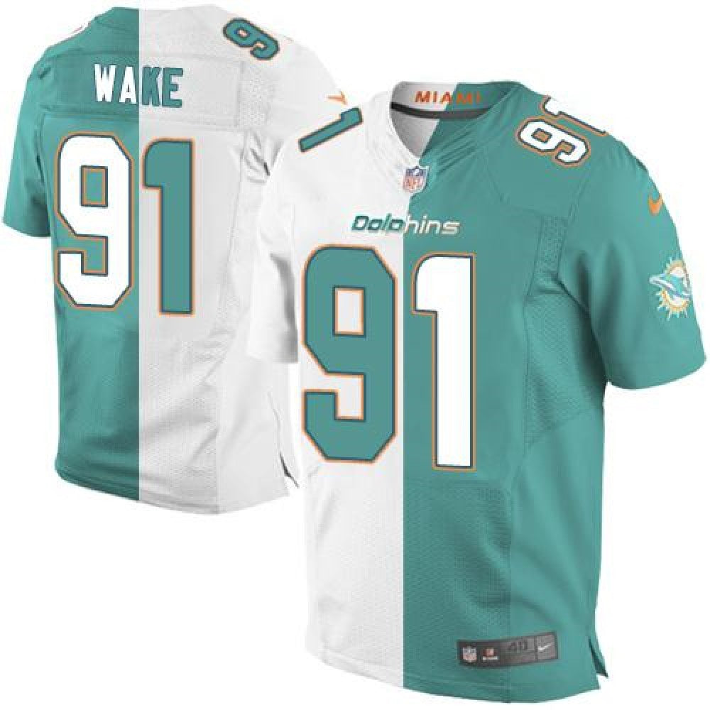 Dolphins #91 Cameron Wake Aqua Green/White Men's Stitched NFL Elite Split Jersey 