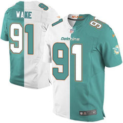 Dolphins #91 Cameron Wake Aqua Green/White Men's Stitched NFL Elite Split Jersey 