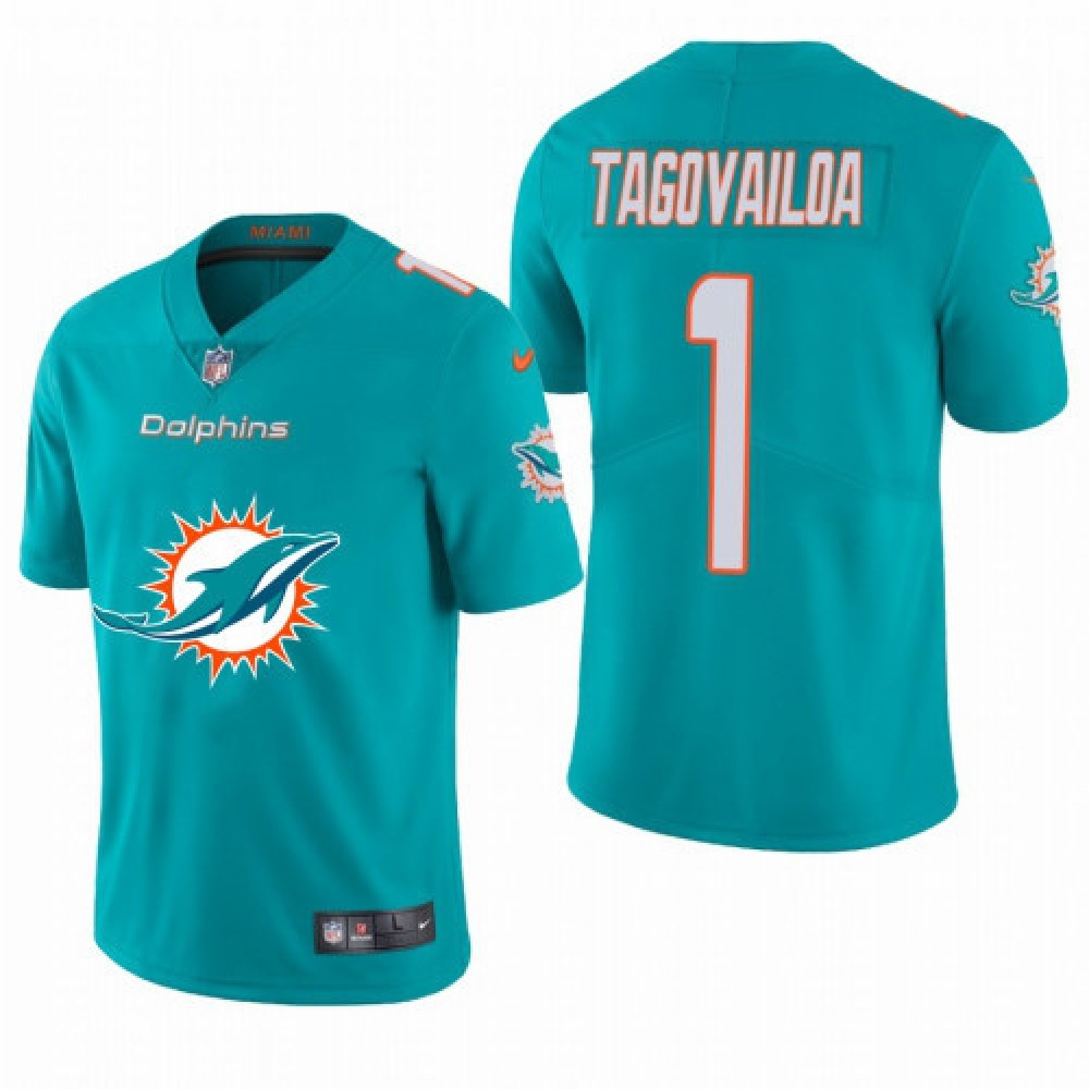 Men's Miami Dolphins #1 Tua Tagovailoa Aqua 2020 Team Big Logo Limited Stitched Jersey 