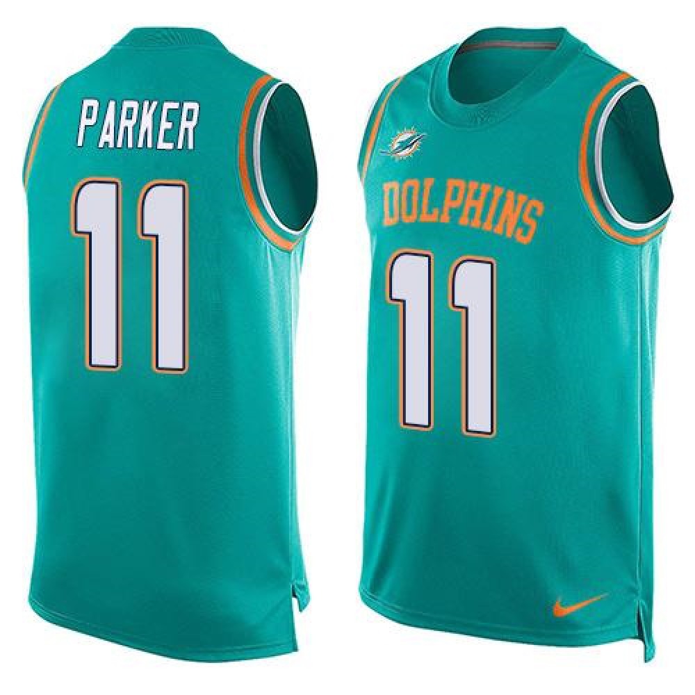 Dolphins #11 DeVante Parker Aqua Green Team Color Men's Stitched NFL Limited Tank Top Jersey 