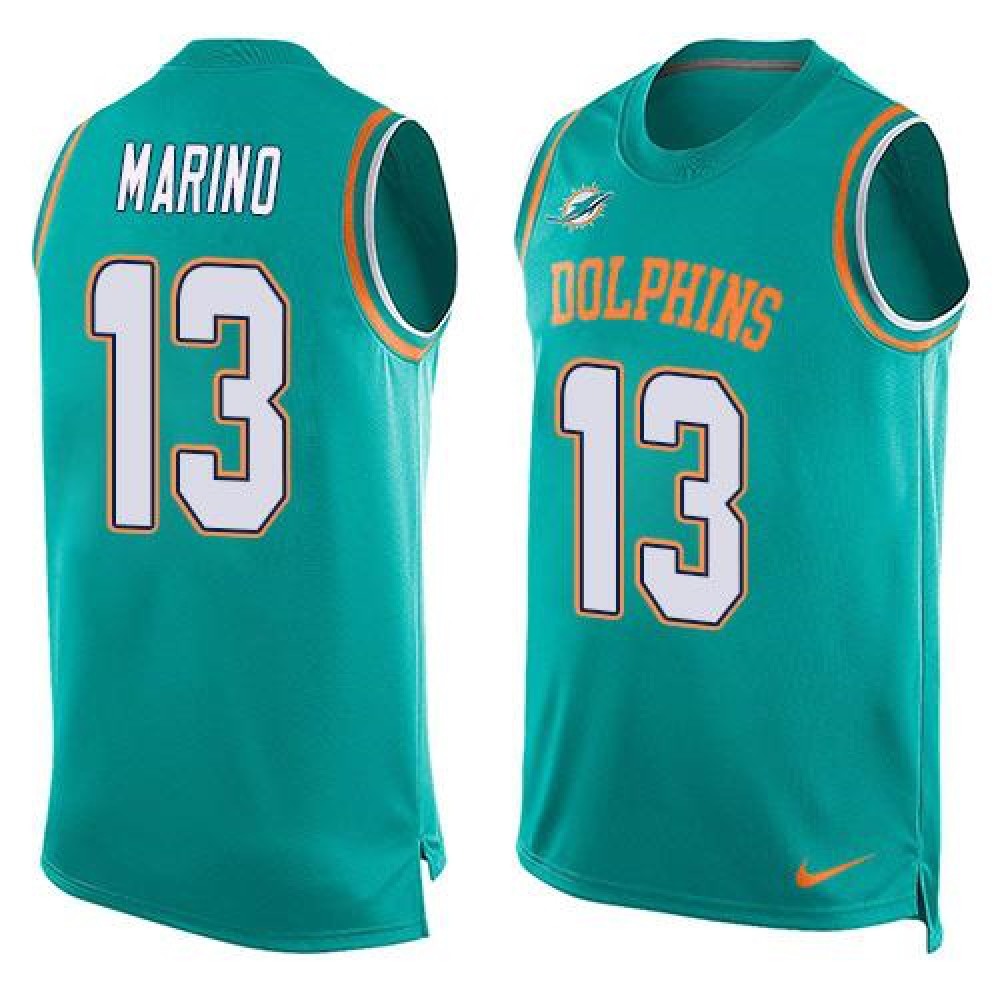 Dolphins #13 Dan Marino Aqua Green Team Color Men's Stitched NFL Limited Tank Top Jersey 