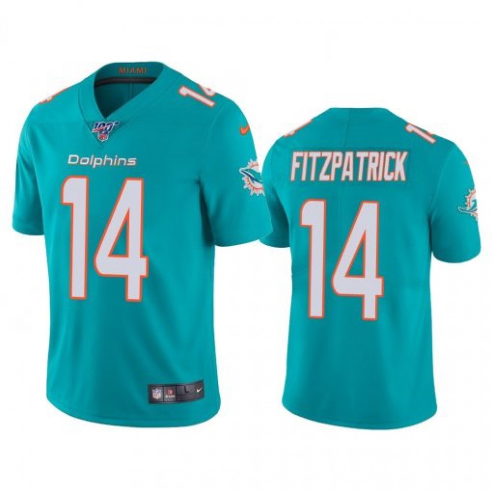 Men's Miami Dolphins #14 Ryan Fitzpatrick Aqua 2019 100th Season Vapor Untouchable Limited Stitched NFL Jersey 